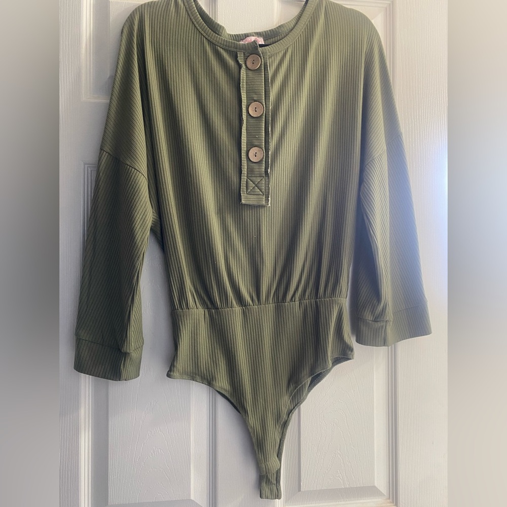 Pink Lily Ribbed Long Sleeve Bodysuit